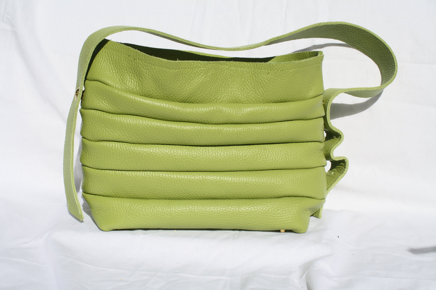 Italian Pebble Grain Pleated Leather Bucket Bag - Sample 1