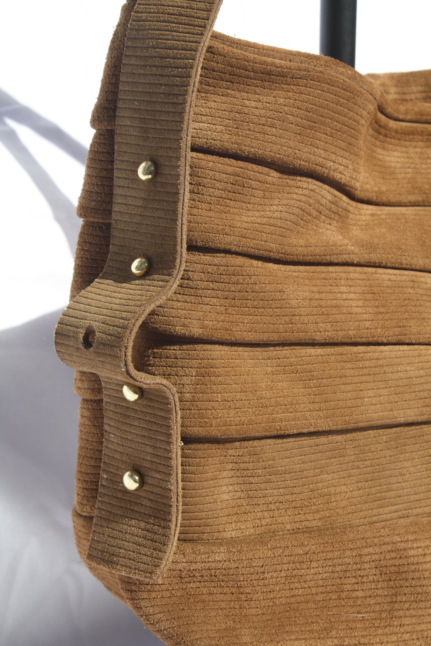 Brown Ribbed Suede Bucket Bag - Sample 5