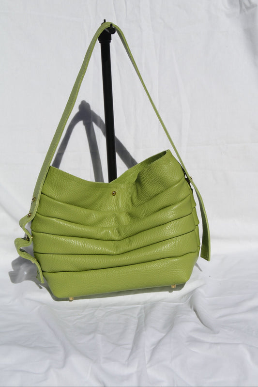 Italian Pebble Grain Pleated Leather Bucket Bag - Sample 1