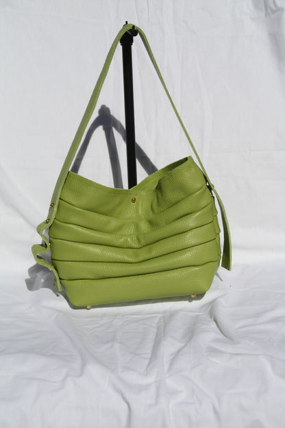 Italian Pebble Grain Pleated Leather Bucket Bag - Sample 1