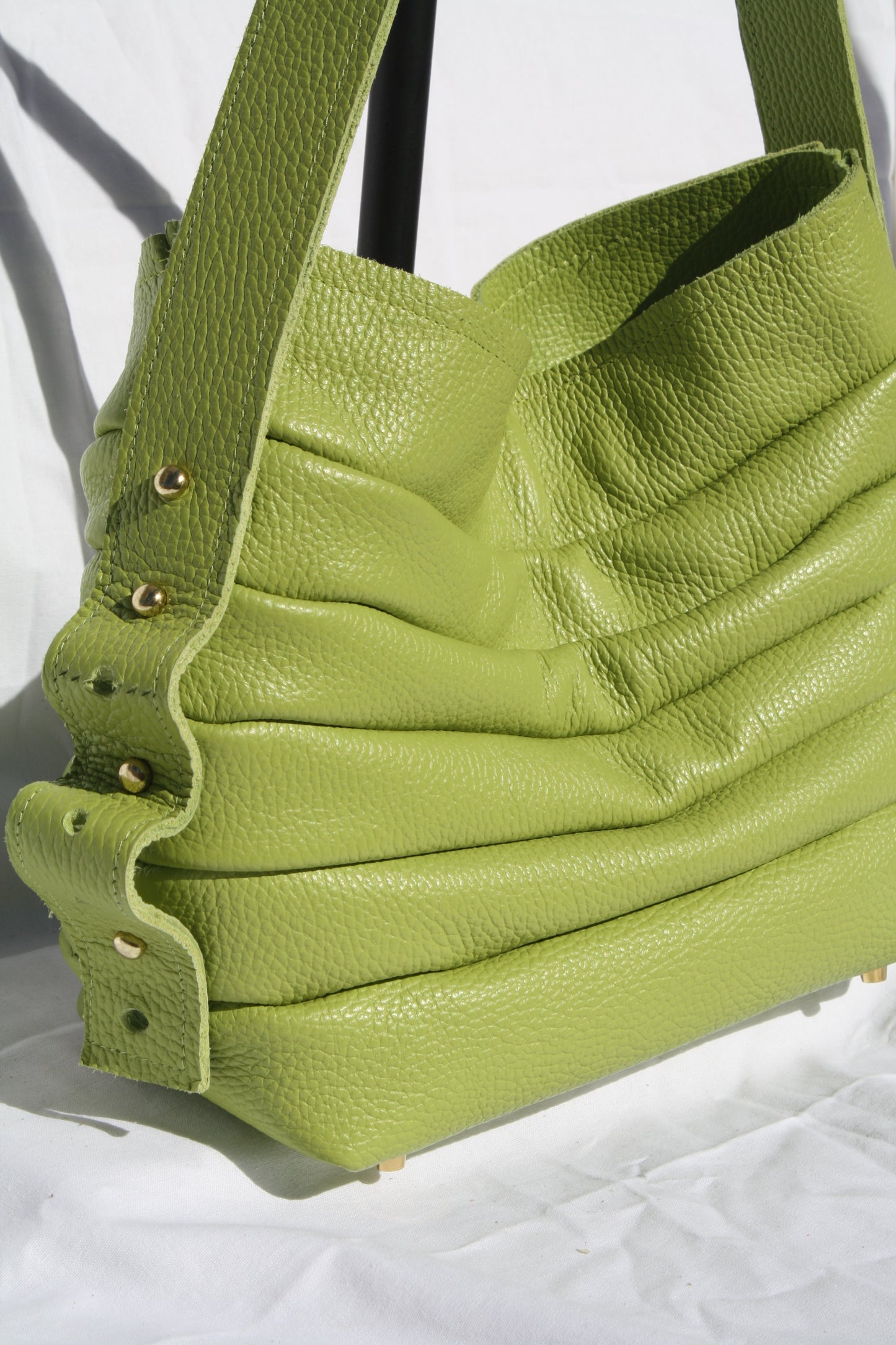 Italian Pebble Grain Pleated Leather Bucket Bag - Sample 1