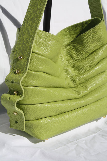 Italian Pebble Grain Pleated Leather Bucket Bag - Sample 1