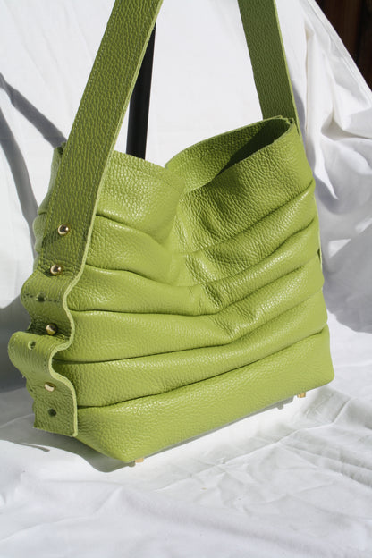 Italian Pebble Grain Pleated Leather Bucket Bag - Sample 1