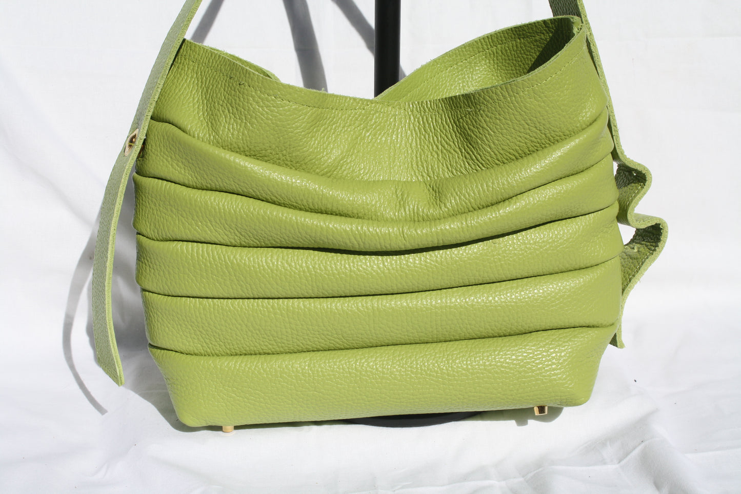 Italian Pebble Grain Pleated Leather Bucket Bag - Sample 1