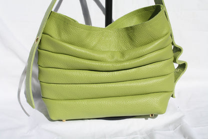 Italian Pebble Grain Pleated Leather Bucket Bag - Sample 1