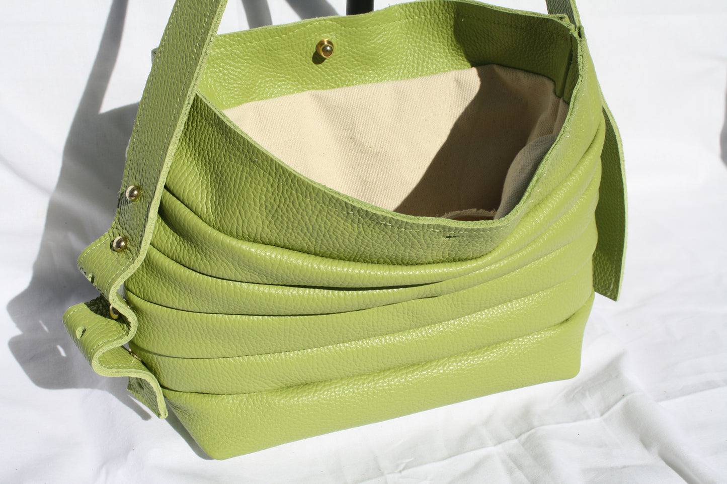 Italian Pebble Grain Pleated Leather Bucket Bag - Sample 1