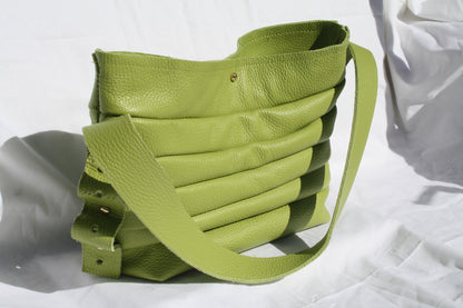 Italian Pebble Grain Pleated Leather Bucket Bag - Sample 1