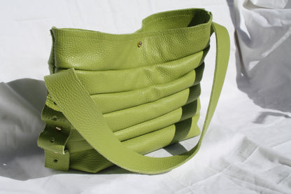 Italian Pebble Grain Pleated Leather Bucket Bag - Sample 1