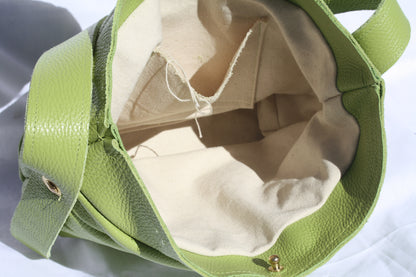 Italian Pebble Grain Pleated Leather Bucket Bag - Sample 1