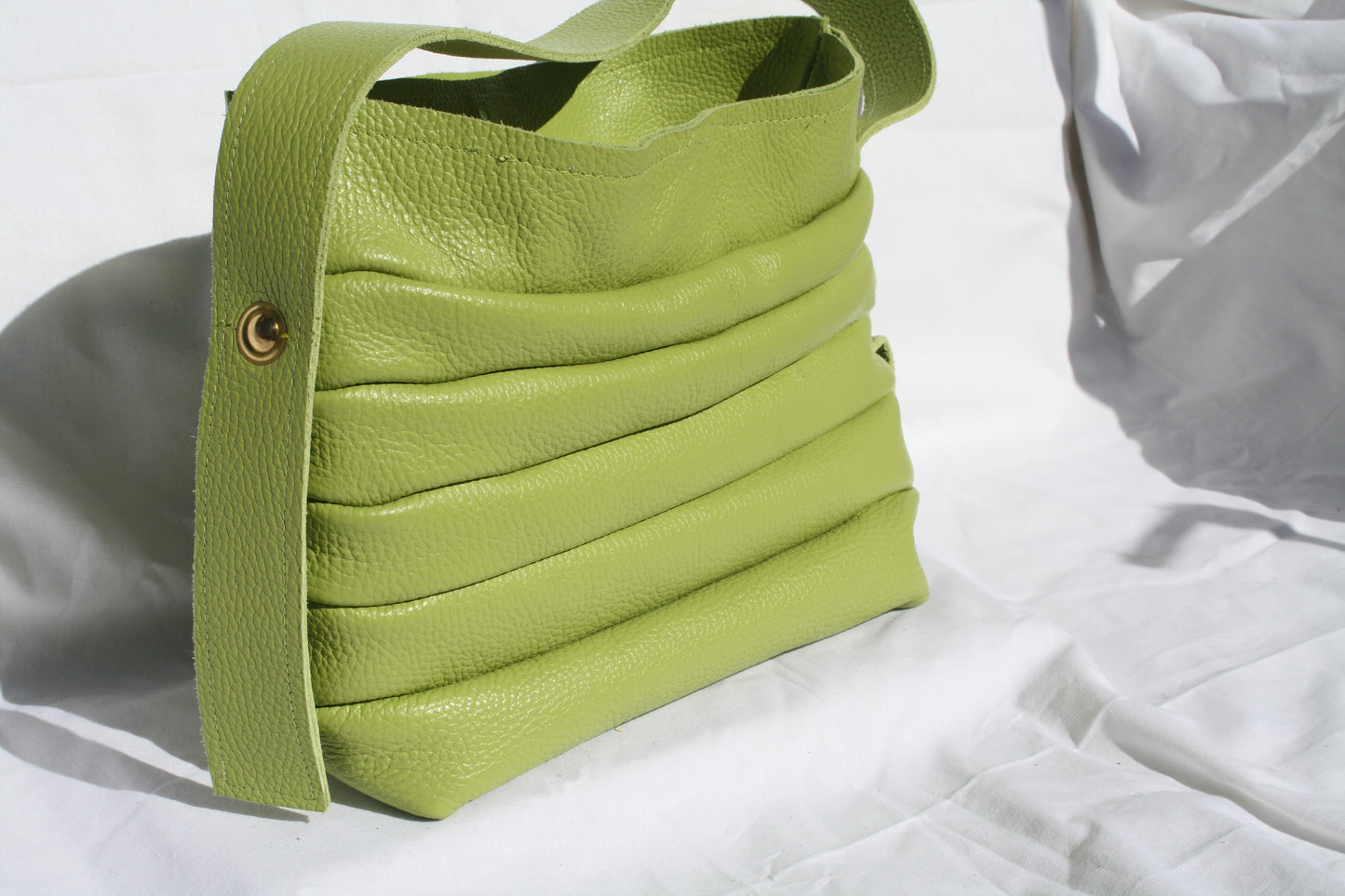 Italian Pebble Grain Pleated Leather Bucket Bag - Sample 1