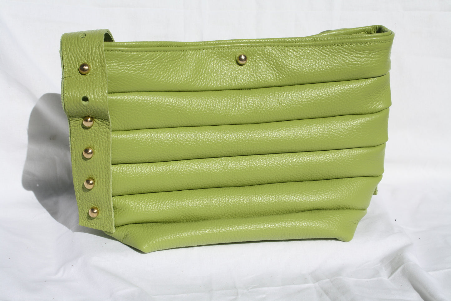 Italian Pebble Grain Pleated Leather Bucket Bag - Sample 2