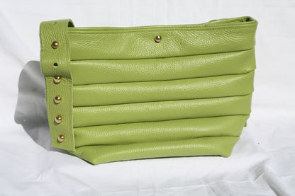 Italian Pebble Grain Pleated Leather Bucket Bag - Sample 2