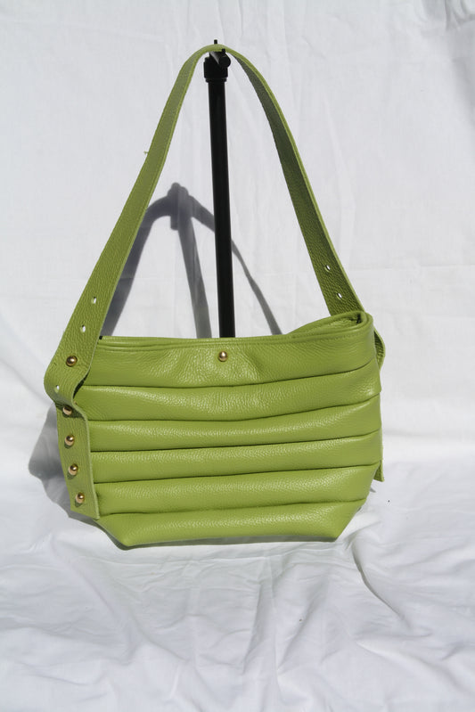 Italian Pebble Grain Pleated Leather Bucket Bag - Sample 2