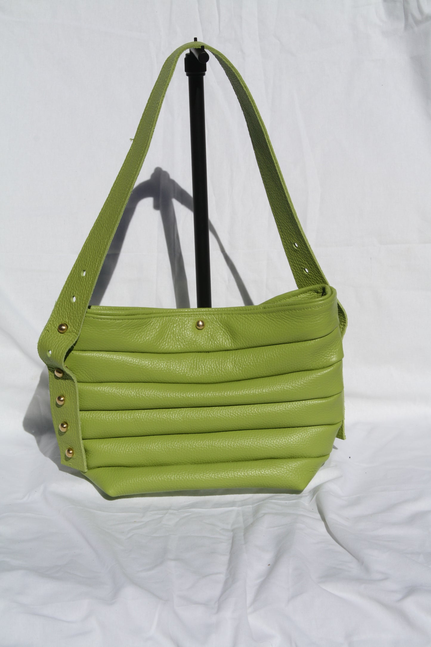 Italian Pebble Grain Pleated Leather Bucket Bag - Sample 2