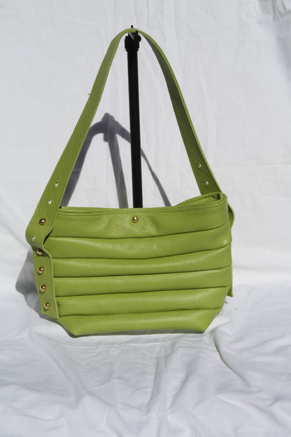 Italian Pebble Grain Pleated Leather Bucket Bag - Sample 2