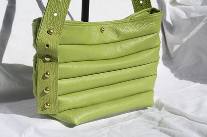 Italian Pebble Grain Pleated Leather Bucket Bag - Sample 2