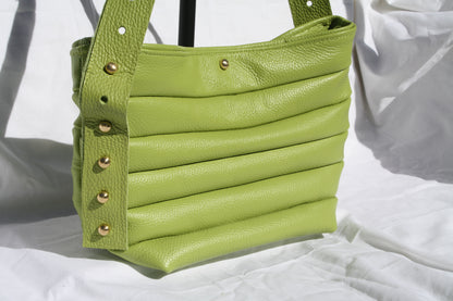 Italian Pebble Grain Pleated Leather Bucket Bag - Sample 2