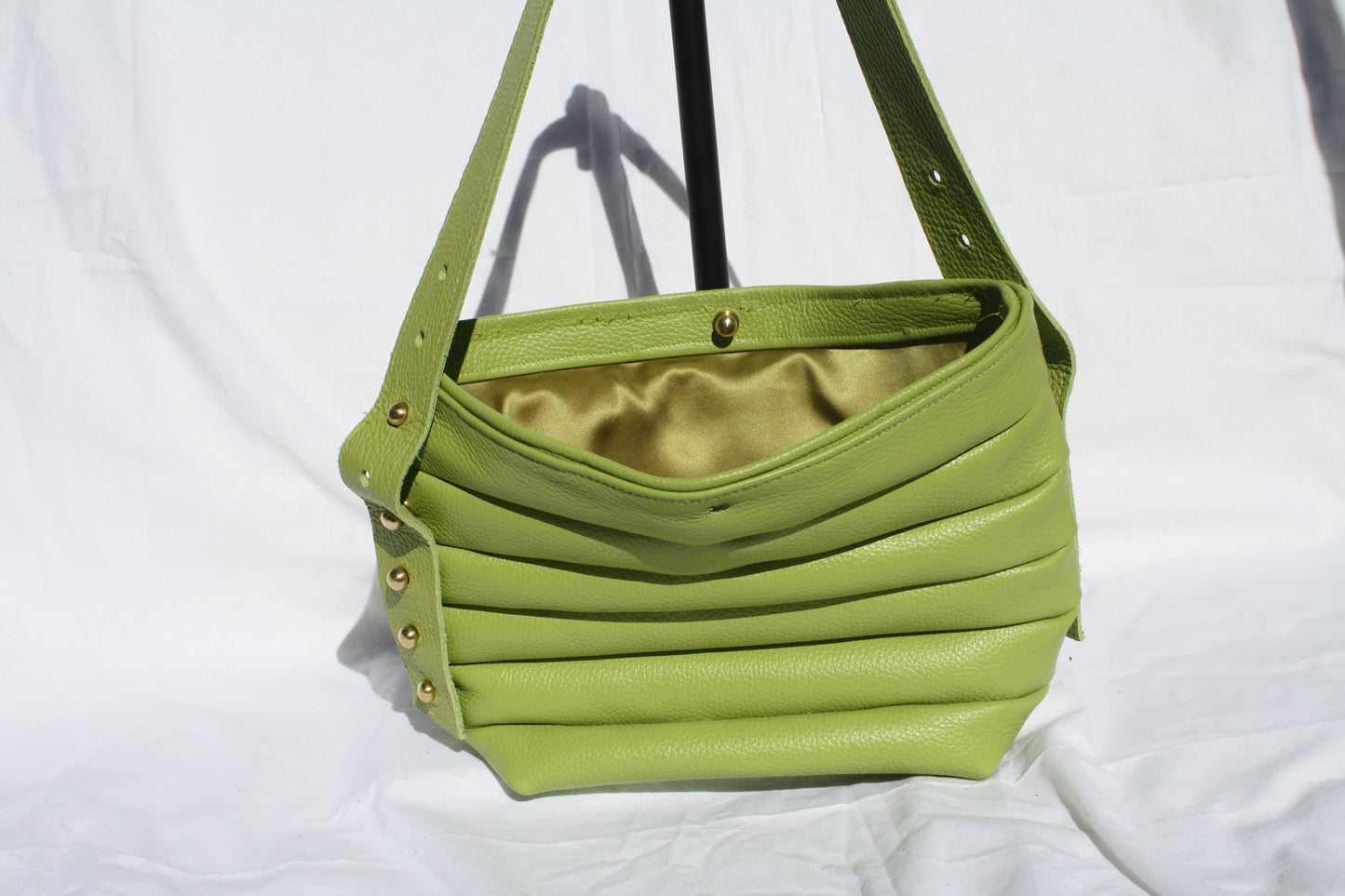Italian Pebble Grain Pleated Leather Bucket Bag - Sample 2