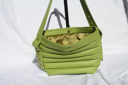 Italian Pebble Grain Pleated Leather Bucket Bag - Sample 2