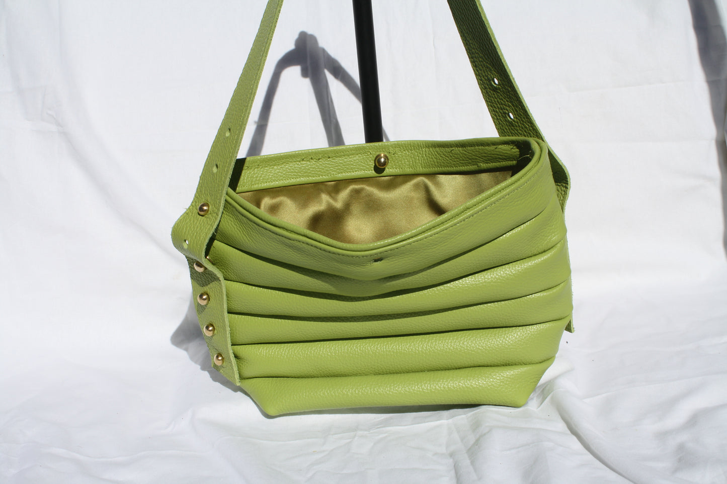 Italian Pebble Grain Pleated Leather Bucket Bag - Sample 2