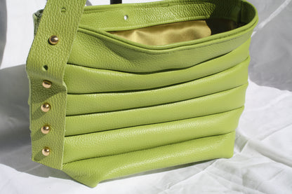 Italian Pebble Grain Pleated Leather Bucket Bag - Sample 2