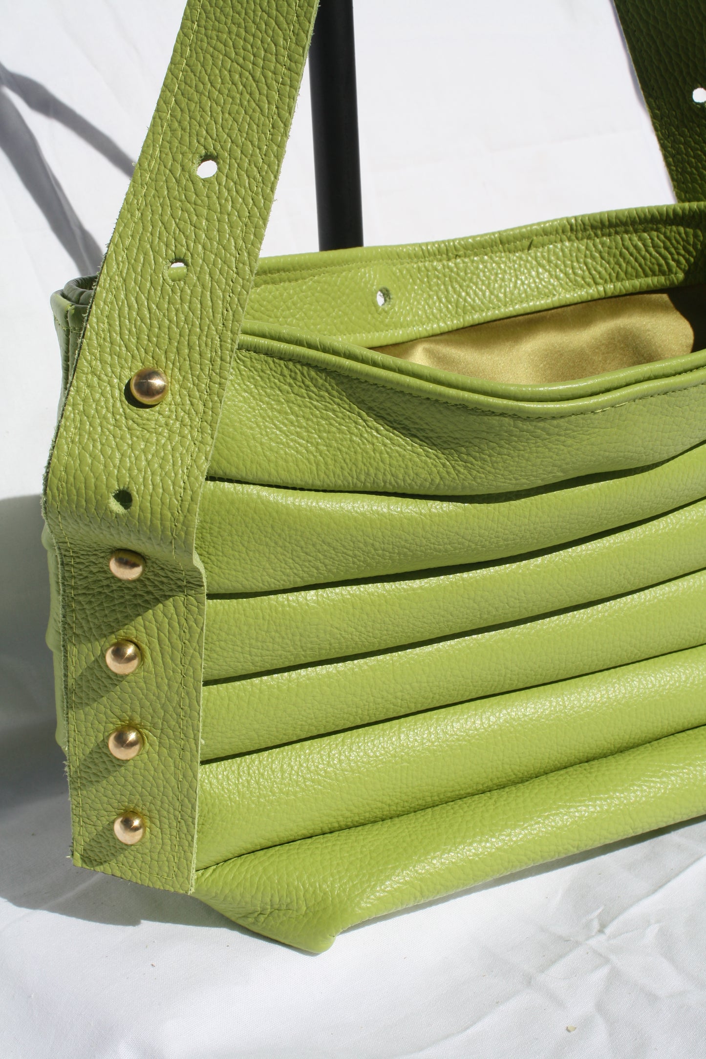 Italian Pebble Grain Pleated Leather Bucket Bag - Sample 2
