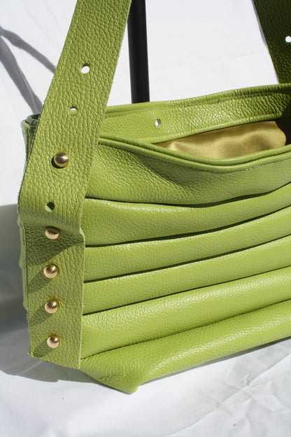 Italian Pebble Grain Pleated Leather Bucket Bag - Sample 2