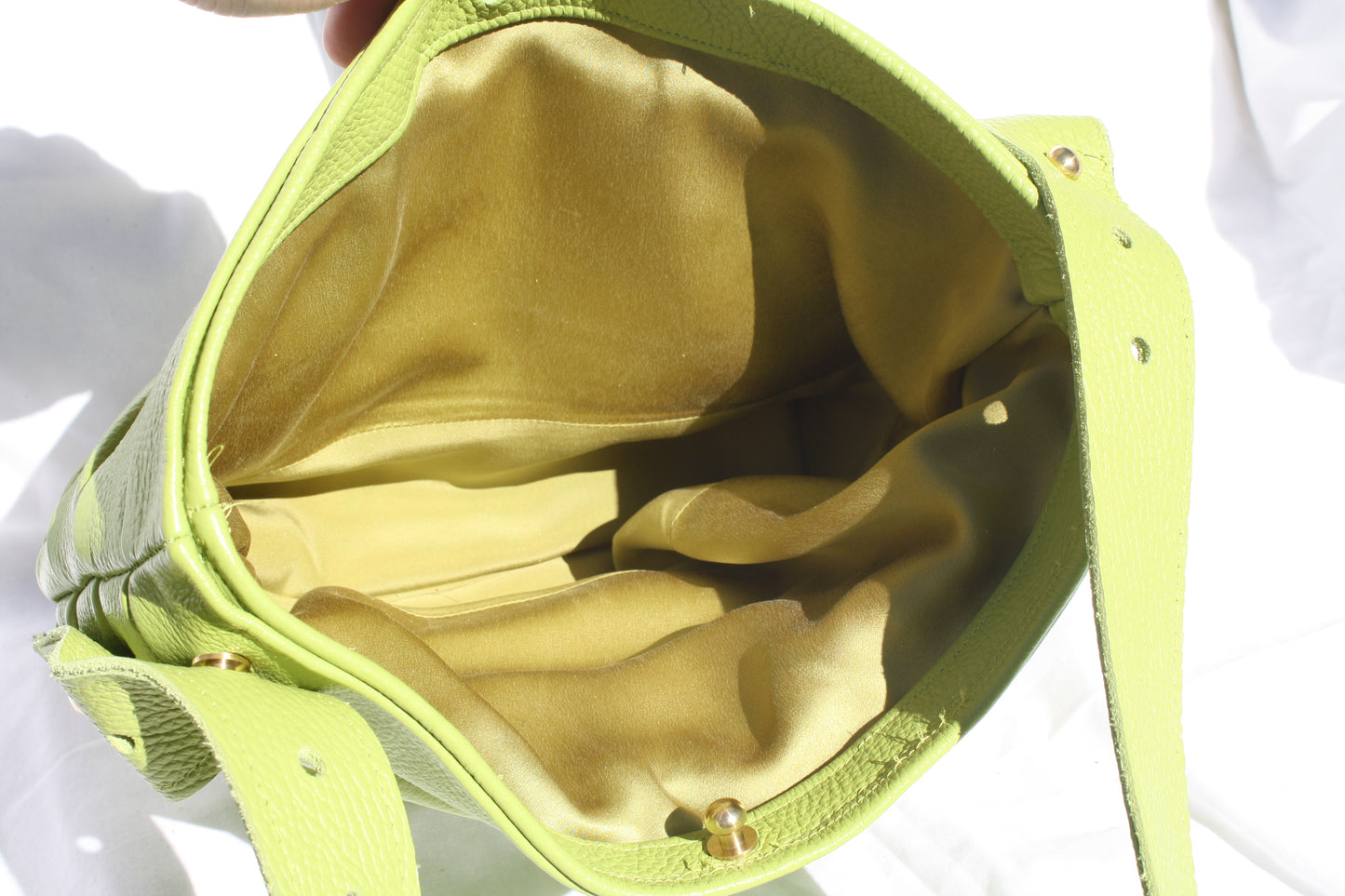 Italian Pebble Grain Pleated Leather Bucket Bag - Sample 2