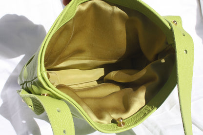 Italian Pebble Grain Pleated Leather Bucket Bag - Sample 2