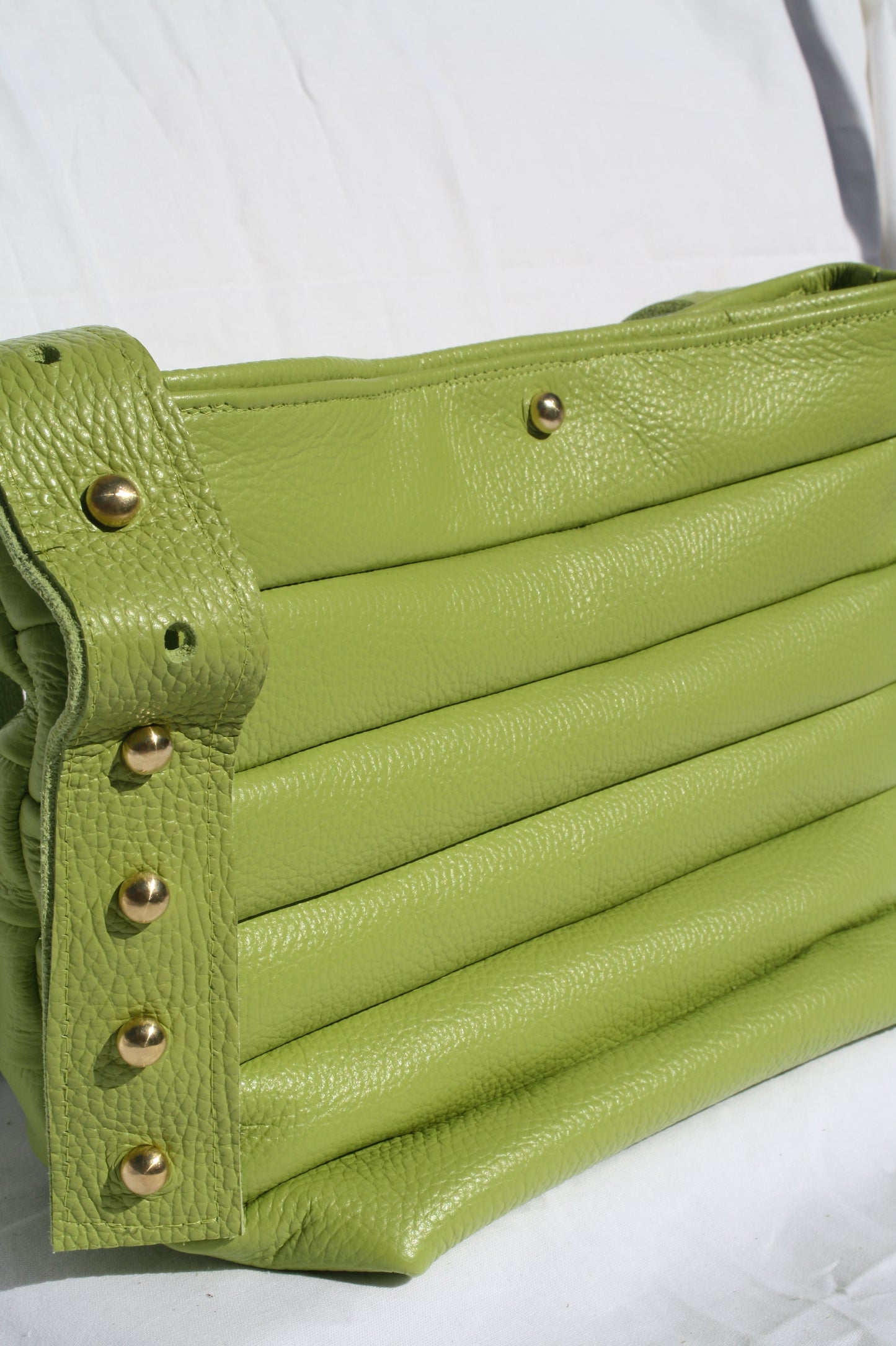 Italian Pebble Grain Pleated Leather Bucket Bag - Sample 2