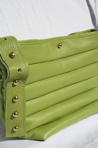 Italian Pebble Grain Pleated Leather Bucket Bag - Sample 2