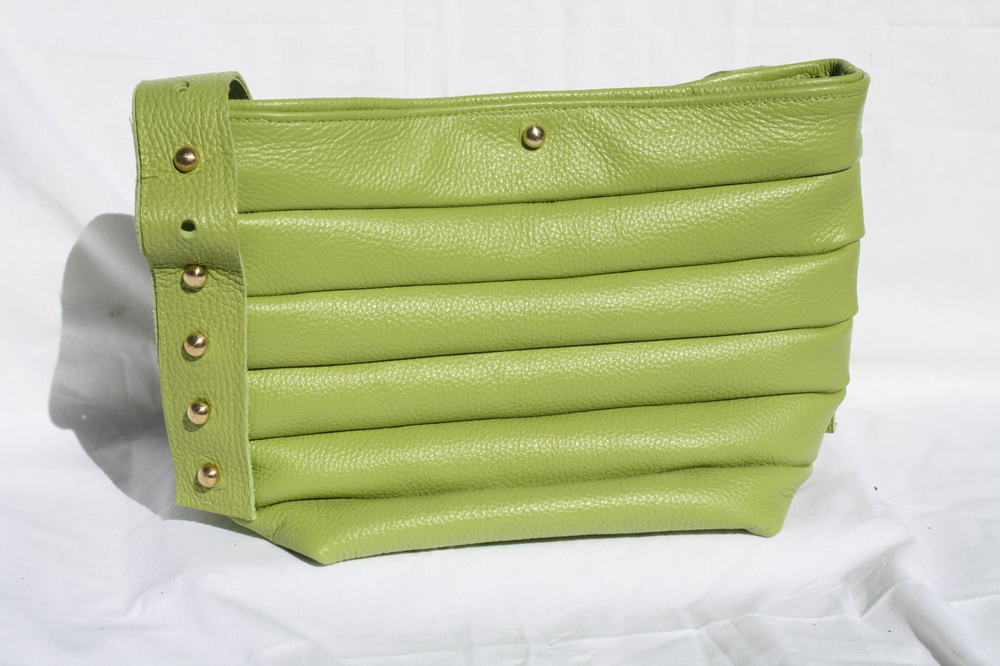 Italian Pebble Grain Pleated Leather Bucket Bag - Sample 2
