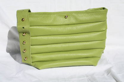 Italian Pebble Grain Pleated Leather Bucket Bag - Sample 2