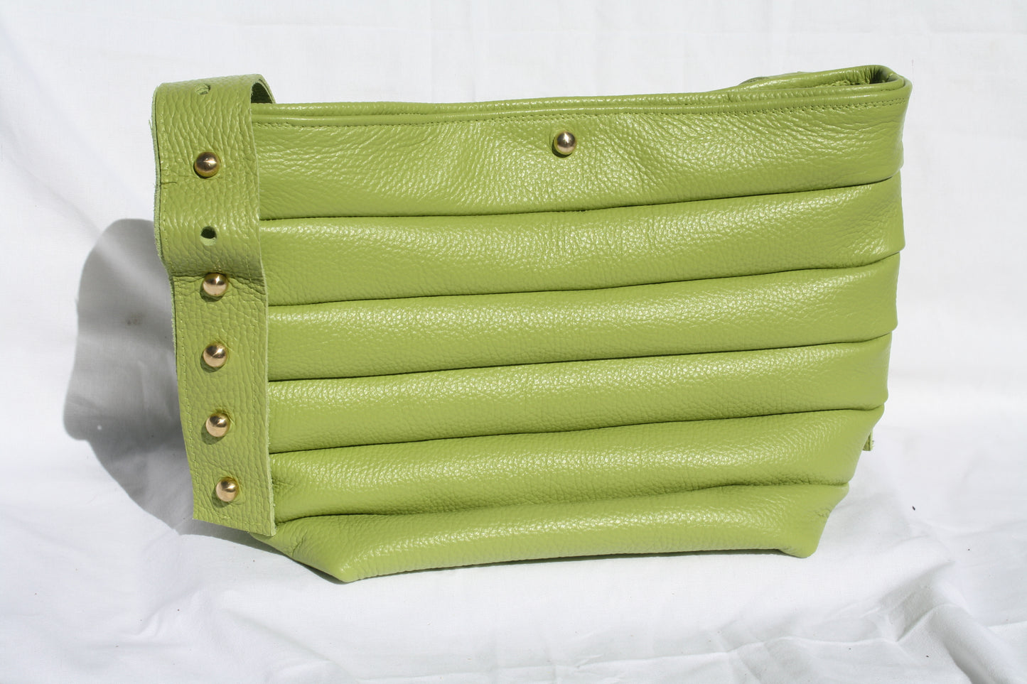 Italian Pebble Grain Pleated Leather Bucket Bag - Sample 2