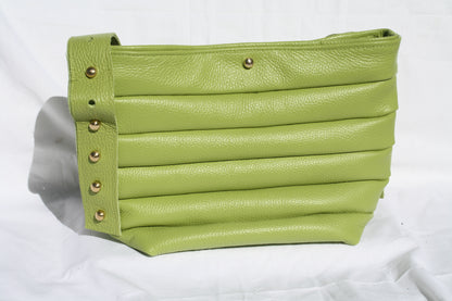 Italian Pebble Grain Pleated Leather Bucket Bag - Sample 2