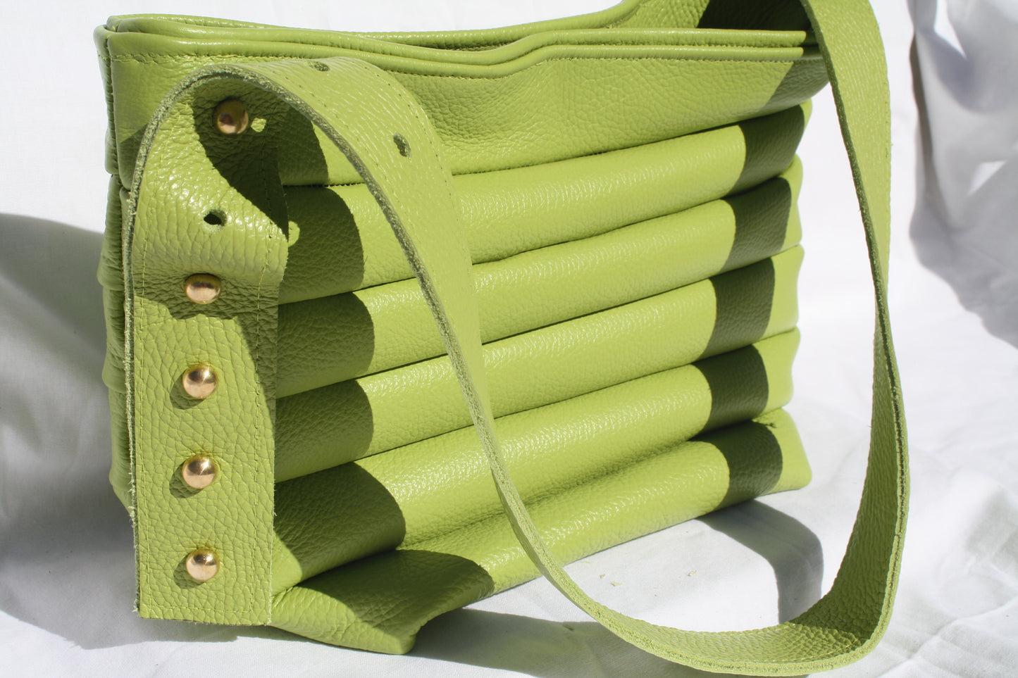 Italian Pebble Grain Pleated Leather Bucket Bag - Sample 2