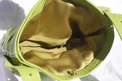 Italian Pebble Grain Pleated Leather Bucket Bag - Sample 2