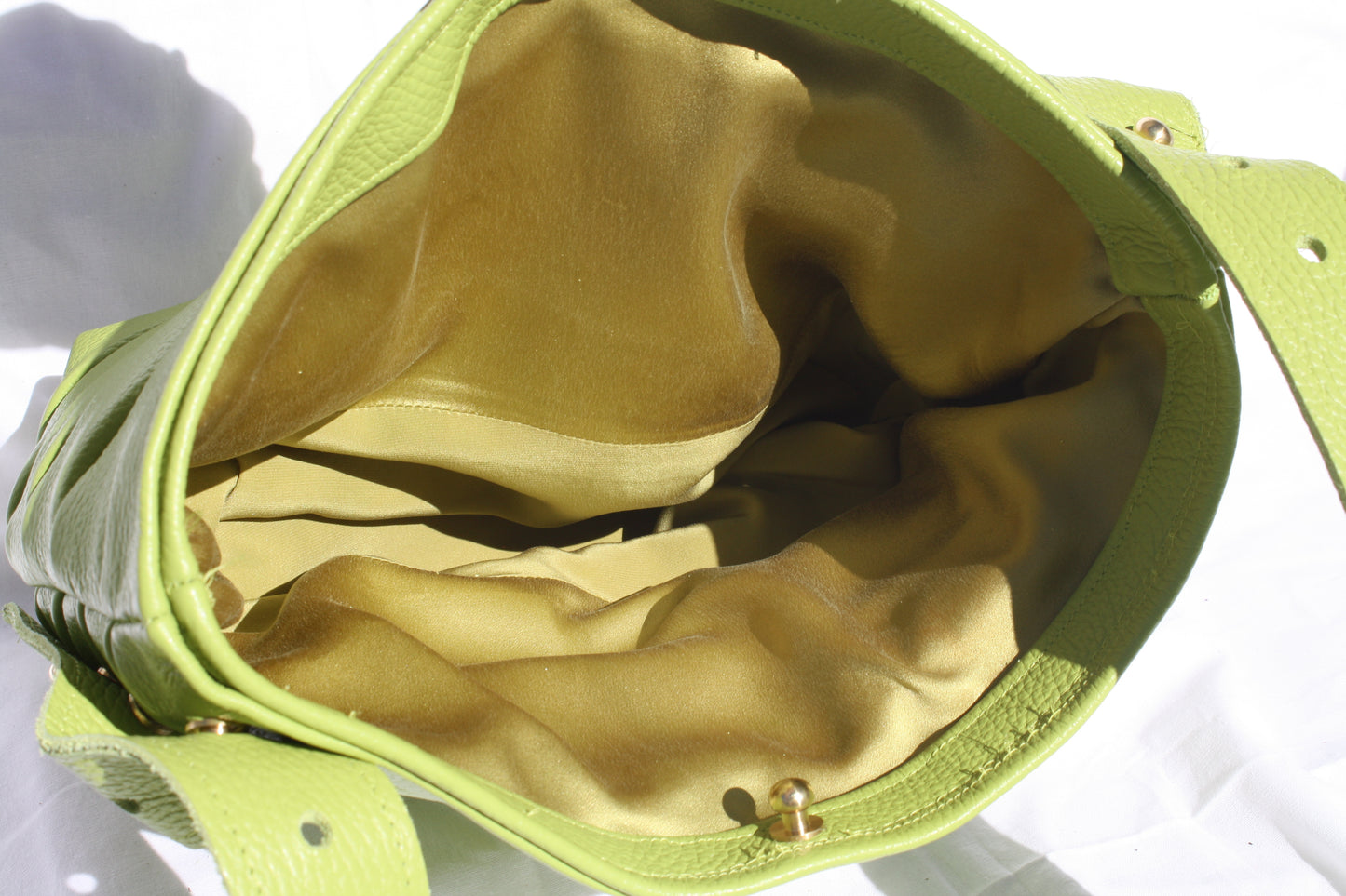 Italian Pebble Grain Pleated Leather Bucket Bag - Sample 2