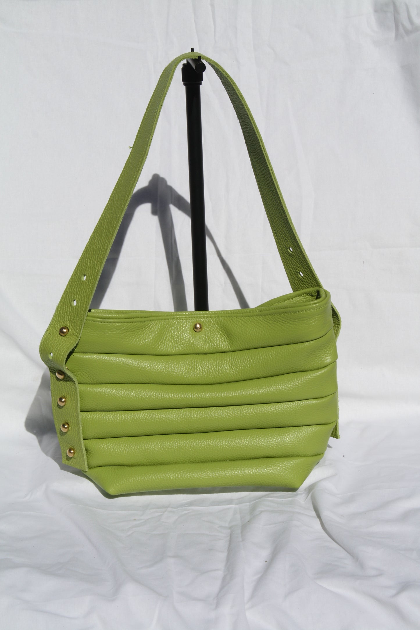 Italian Pebble Grain Pleated Leather Bucket Bag - Sample 2