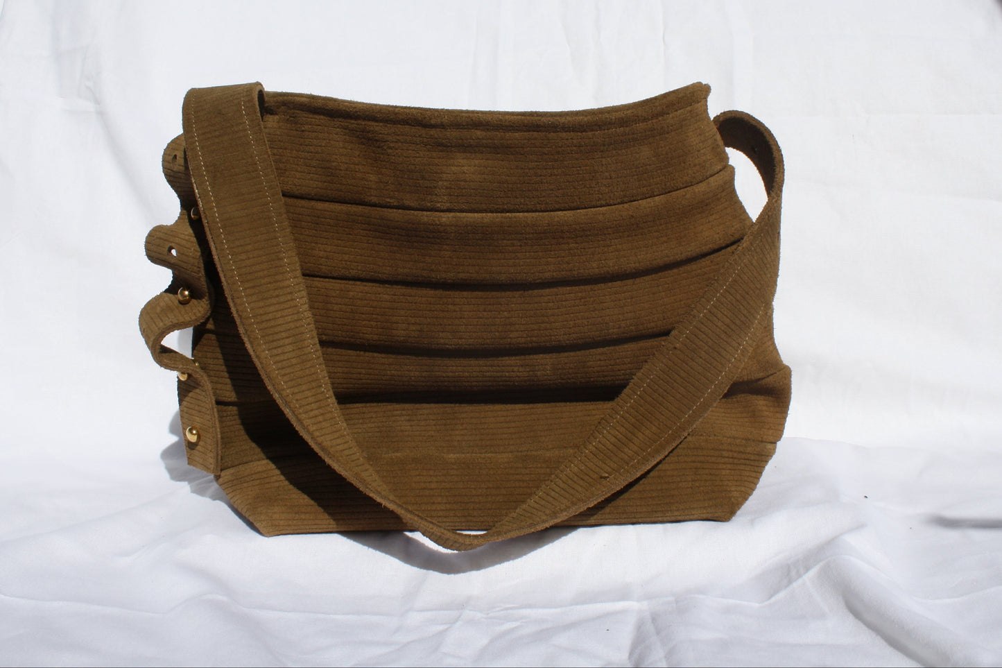 Ribbed Suede Pleated Bucket Bag - Sample 3