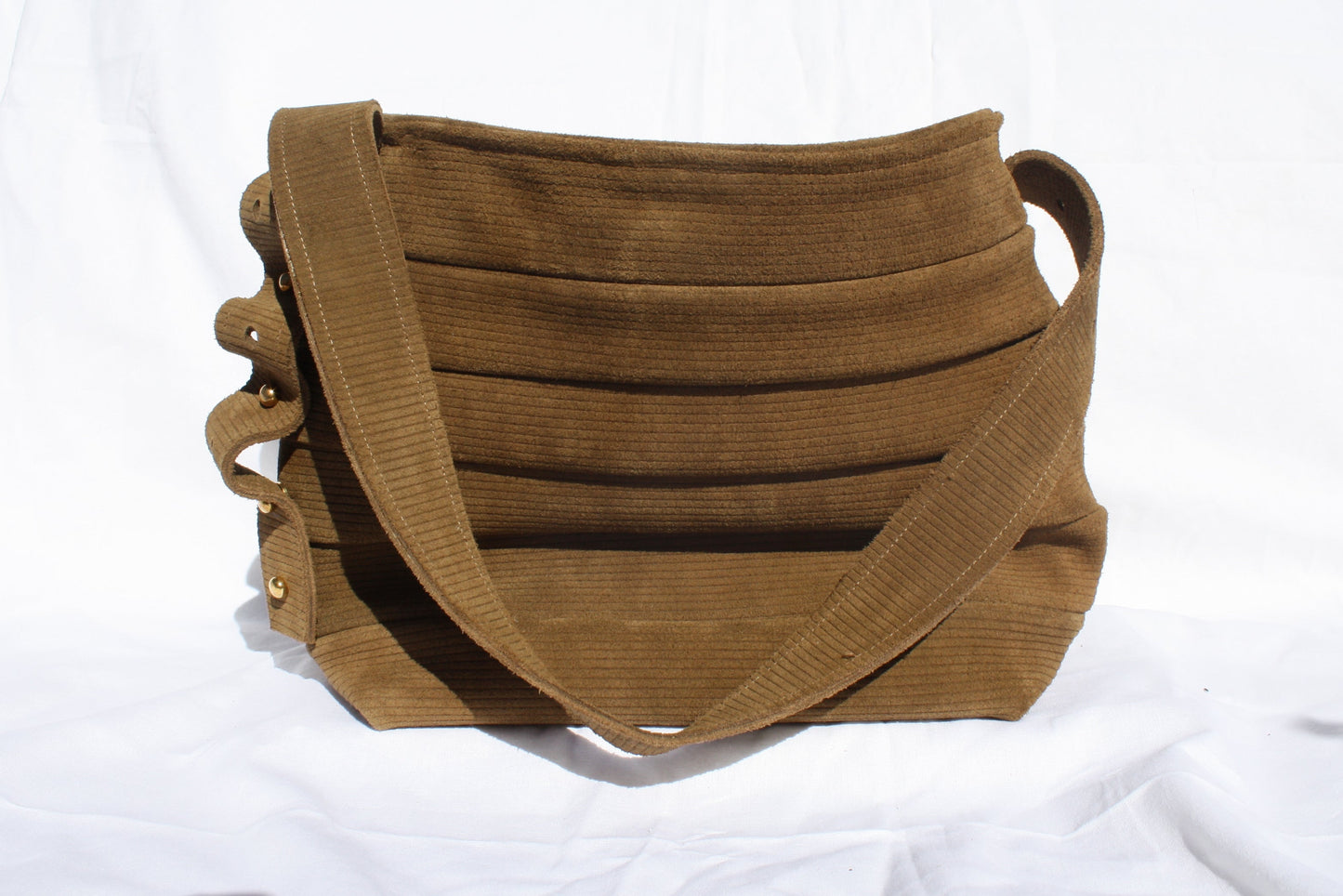 Ribbed Suede Pleated Bucket Bag - Sample 3