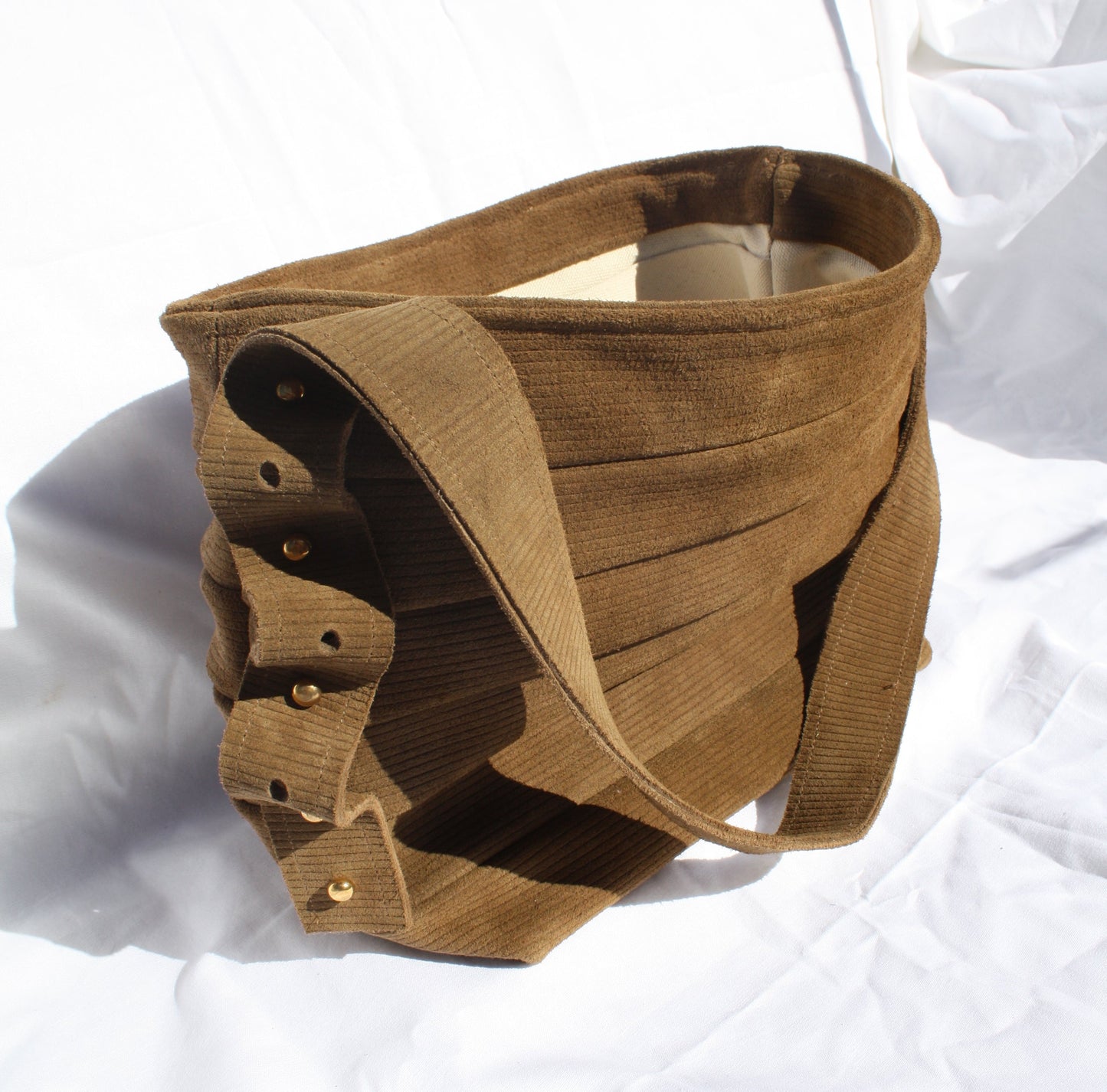 Ribbed Suede Pleated Bucket Bag - Sample 3
