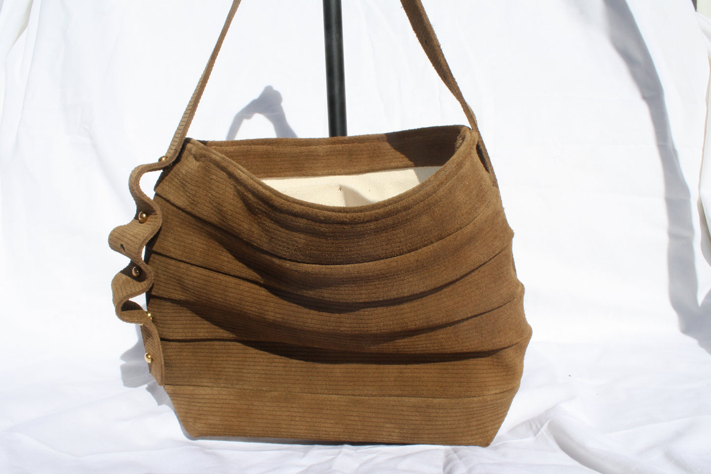 Ribbed Suede Pleated Bucket Bag - Sample 3