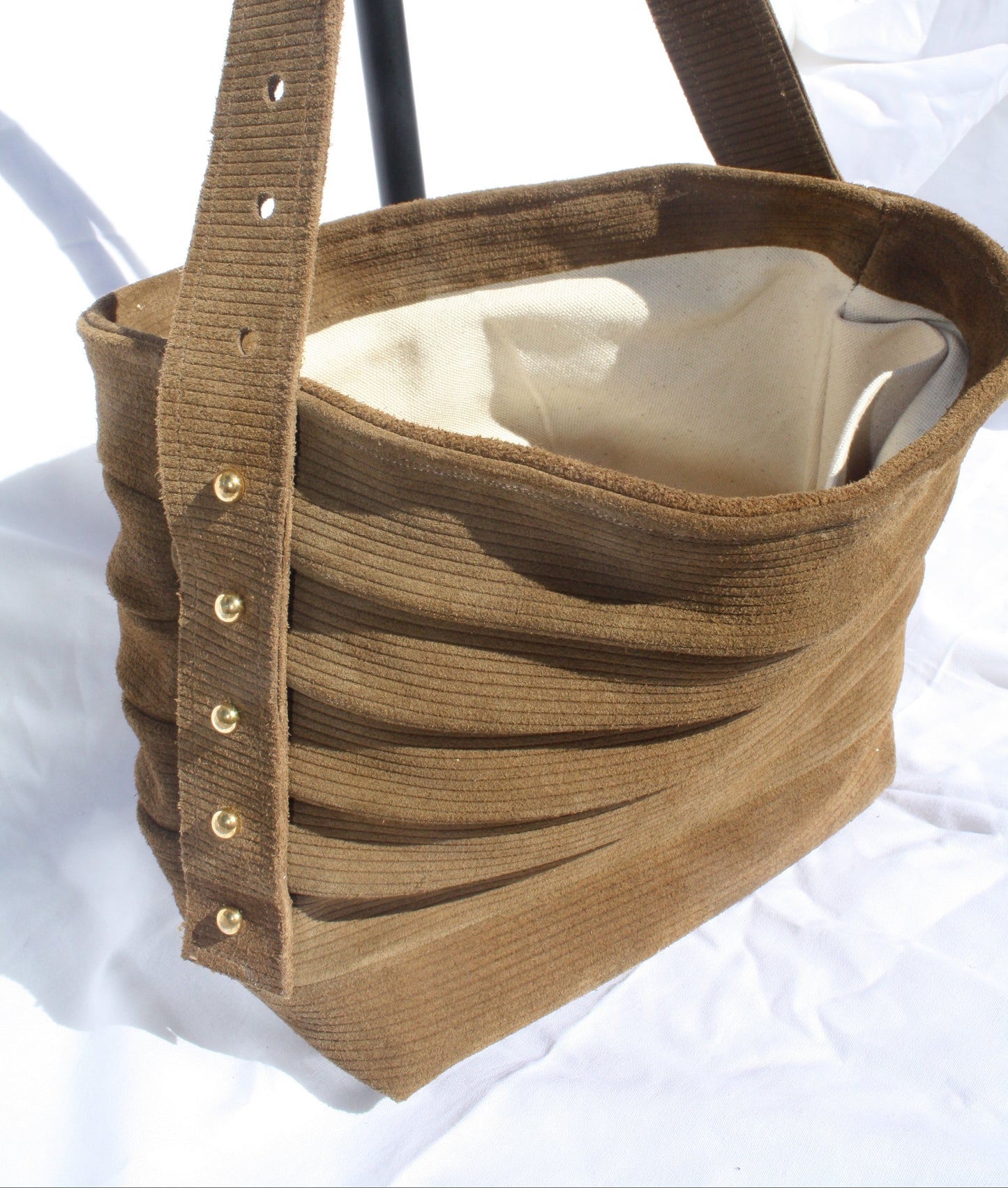 Ribbed Suede Pleated Bucket Bag - Sample 3