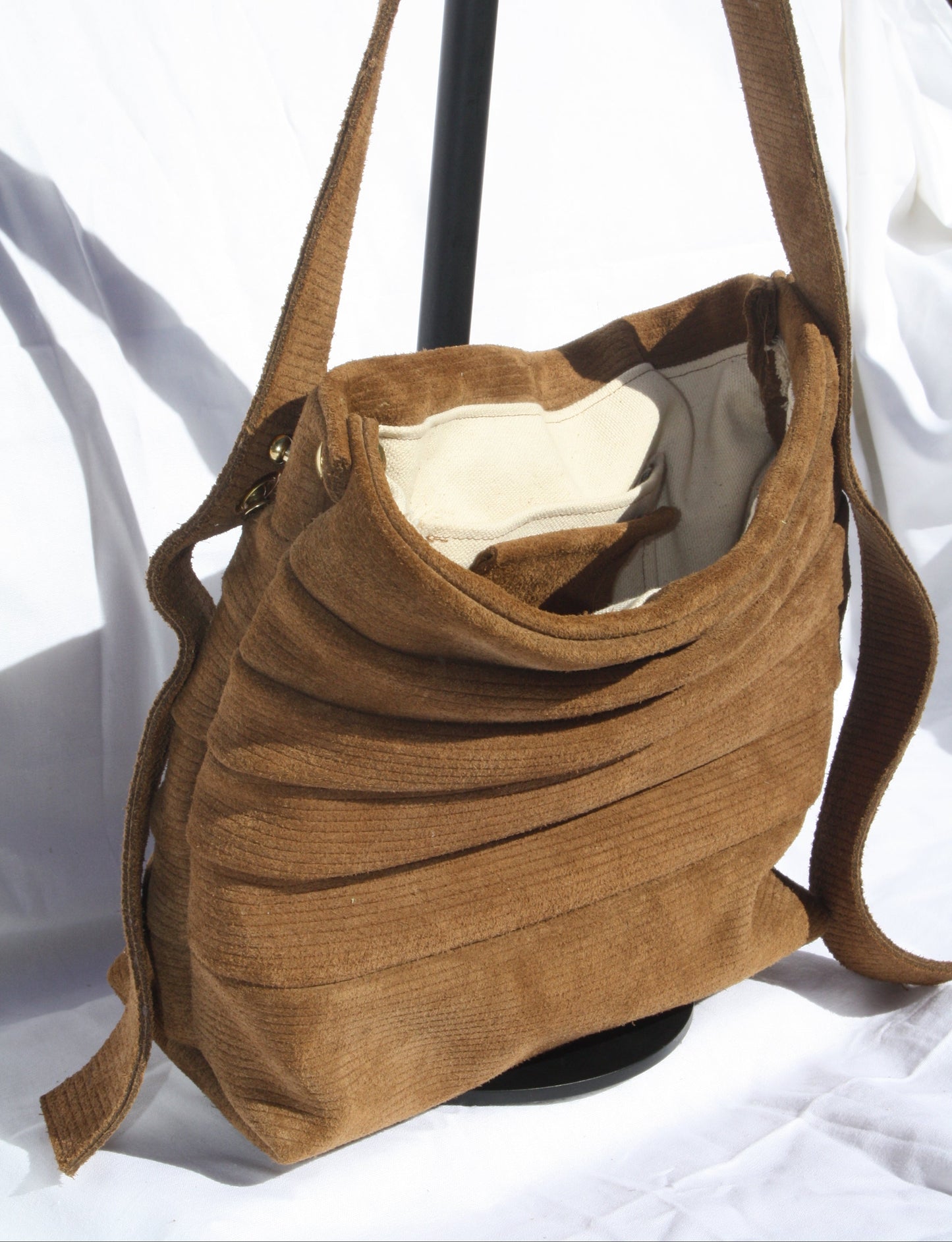 Ribbed Suede Pleated Bucket Bag - Sample 1