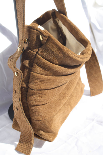 Ribbed Suede Pleated Bucket Bag - Sample 1