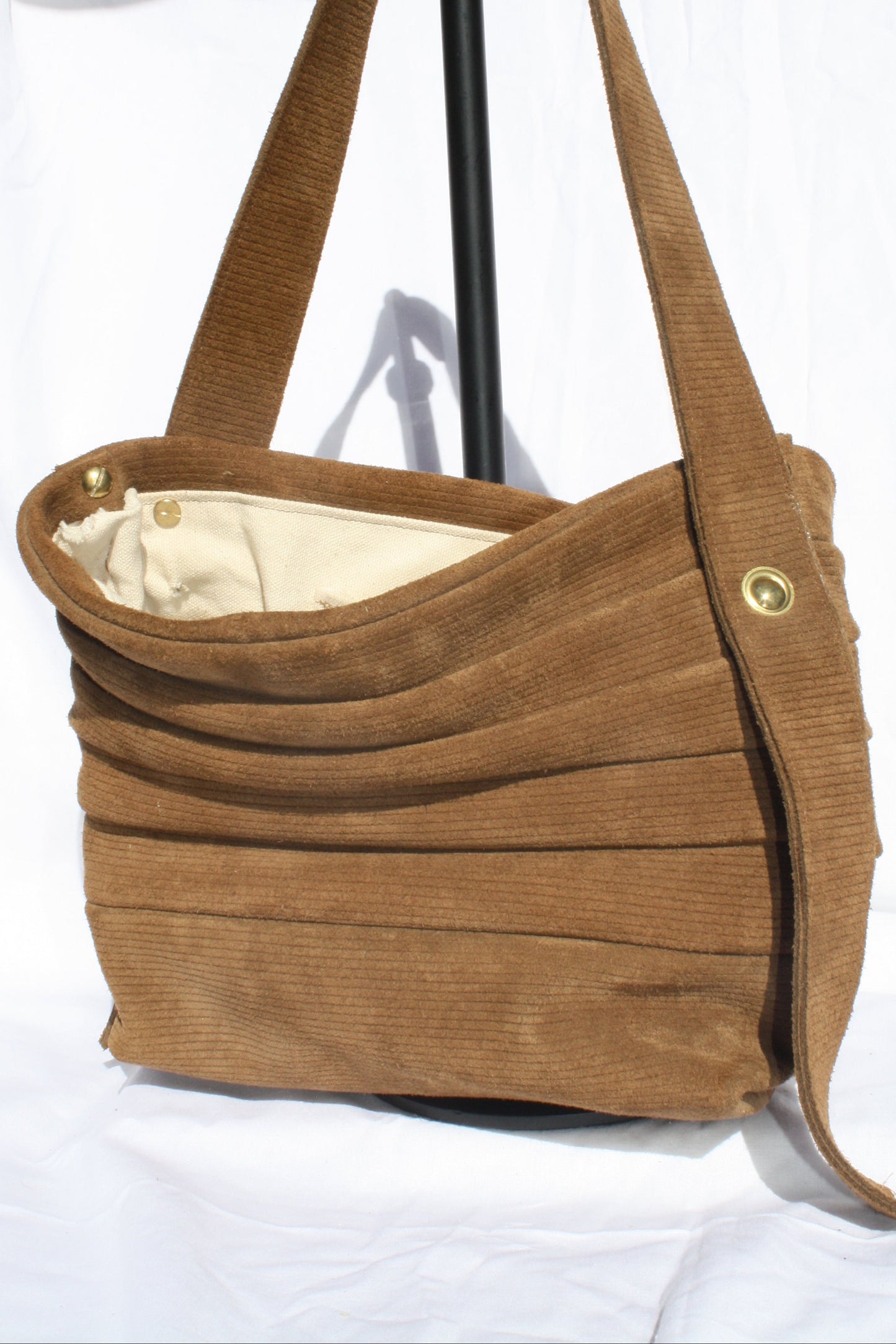 Ribbed Suede Pleated Bucket Bag - Sample 1