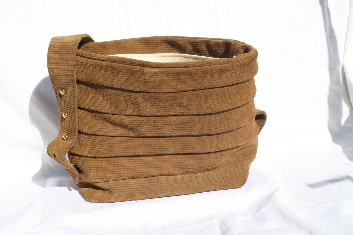 Ribbed Suede Pleated Bucket Bag - Sample 2