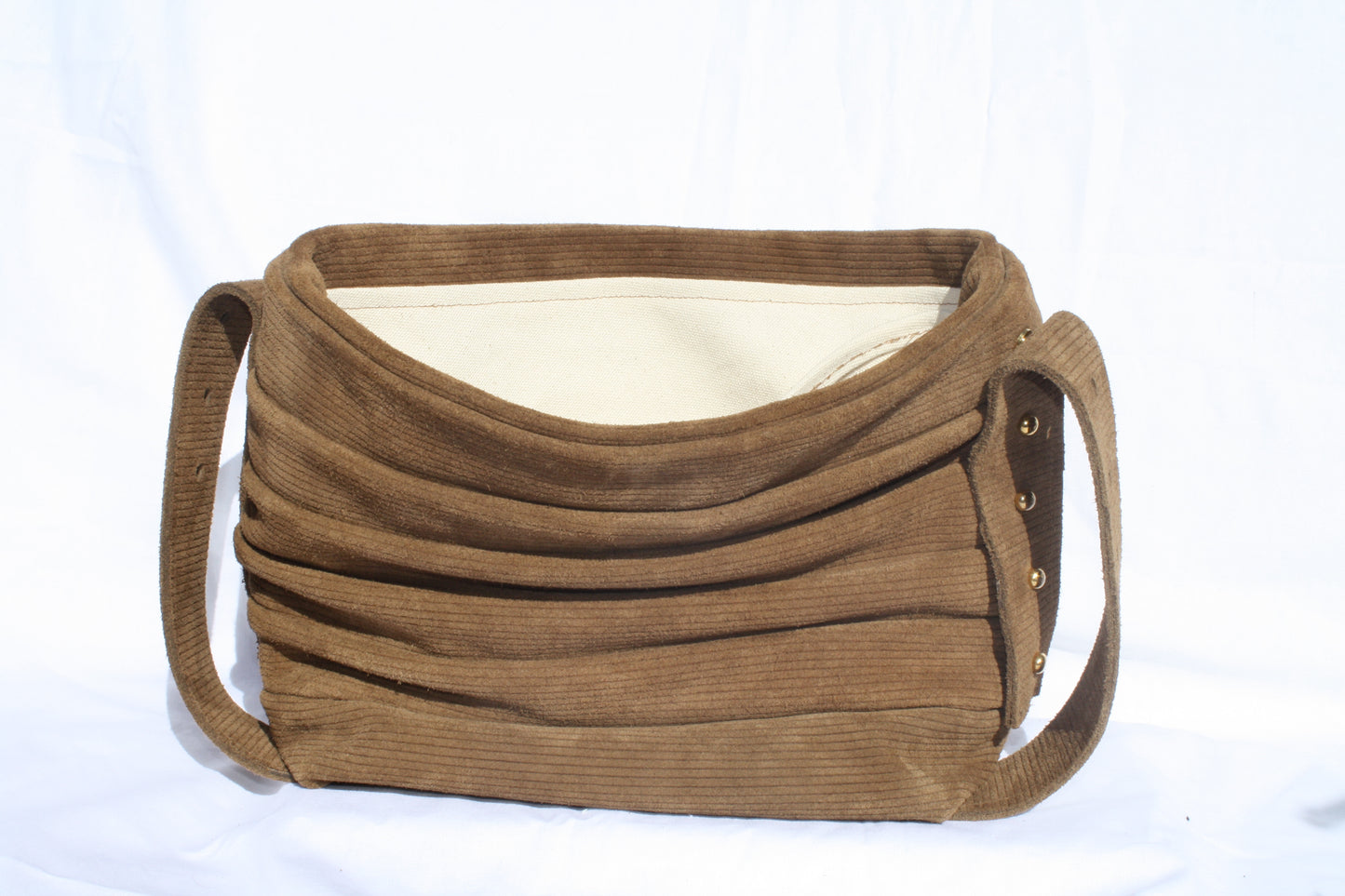 Ribbed Suede Pleated Bucket Bag - Sample 4