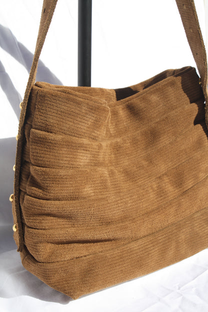 Ribbed Suede Pleated Bucket Bag - Sample 4